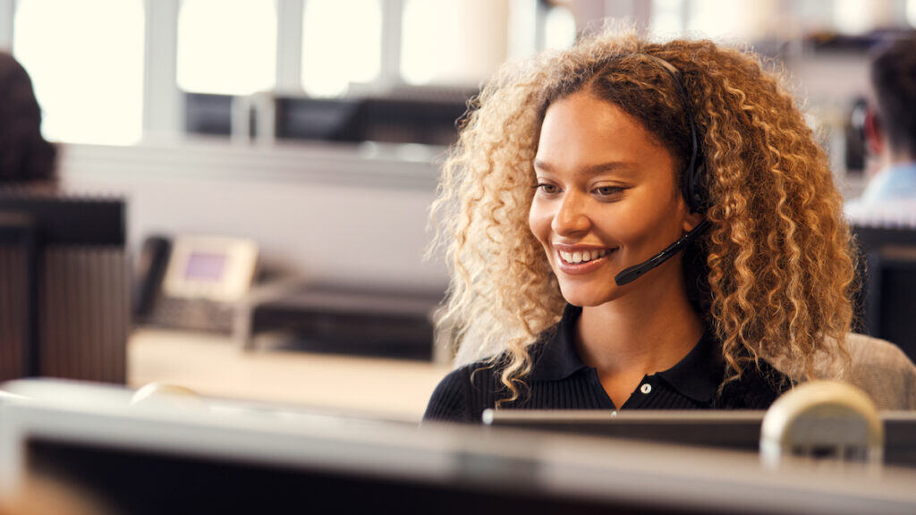 Telecommunications Woman in Call Center